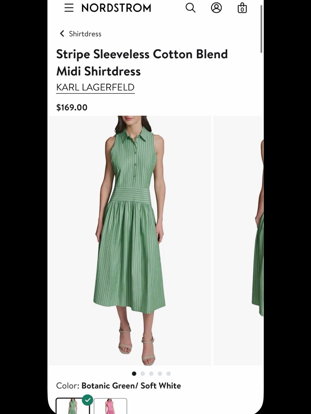 Karl Lagerfeld Botanic Green and Soft White Sleeveless Striped Midi Dress
